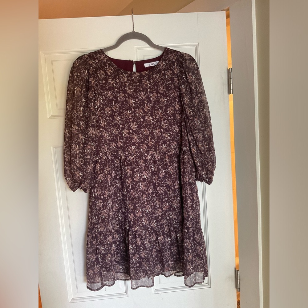 ANTHROPOLOGIE dress brown floral with gold detailing